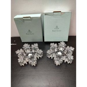 PartyLite Crystal Snowflake tealight candle holders p9462 set of 2 origi…